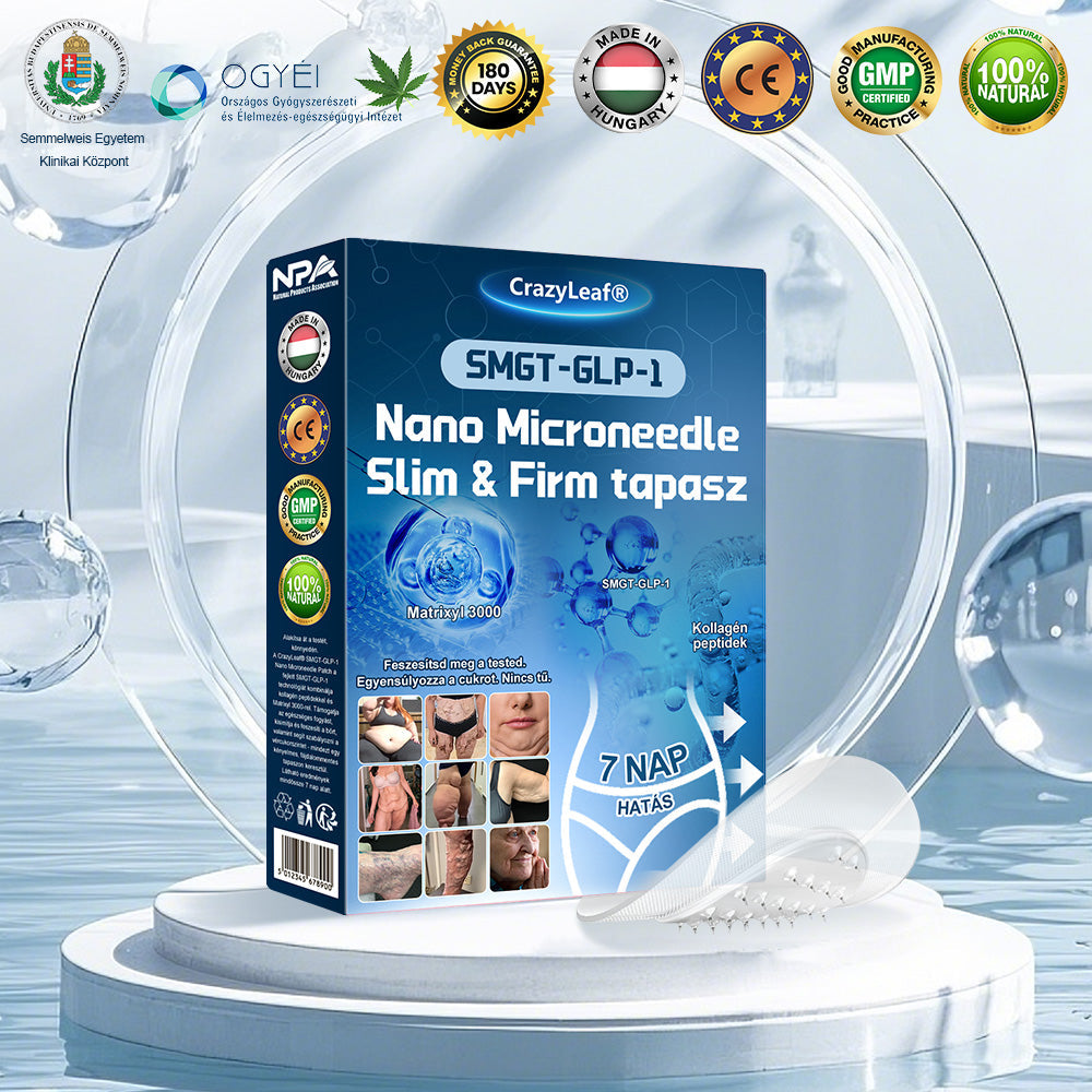A Pécsi Tudományegyetem ajánlásával – Vezető GLP-1 tapasz Magyarországon HOUKEA® Nano Mikrotűs Tapasz SMGT-GLP-1 + Kollagén + Matrixyl 3000 Zsírégetés • Bőrfeszesítés • Vércukor-egyensúly • 7 nap alatt látható eredmény • Injekció nélkül