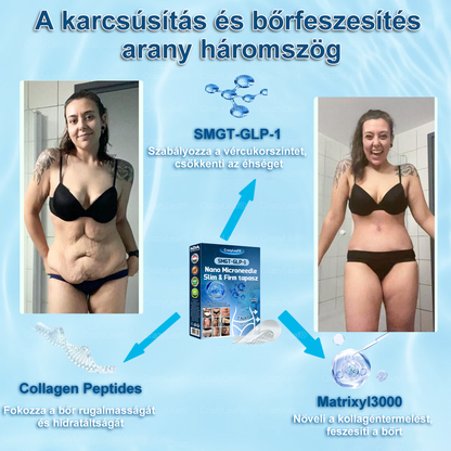A Pécsi Tudományegyetem ajánlásával – Vezető GLP-1 tapasz Magyarországon HOUKEA® Nano Mikrotűs Tapasz SMGT-GLP-1 + Kollagén + Matrixyl 3000 Zsírégetés • Bőrfeszesítés • Vércukor-egyensúly • 7 nap alatt látható eredmény • Injekció nélkül