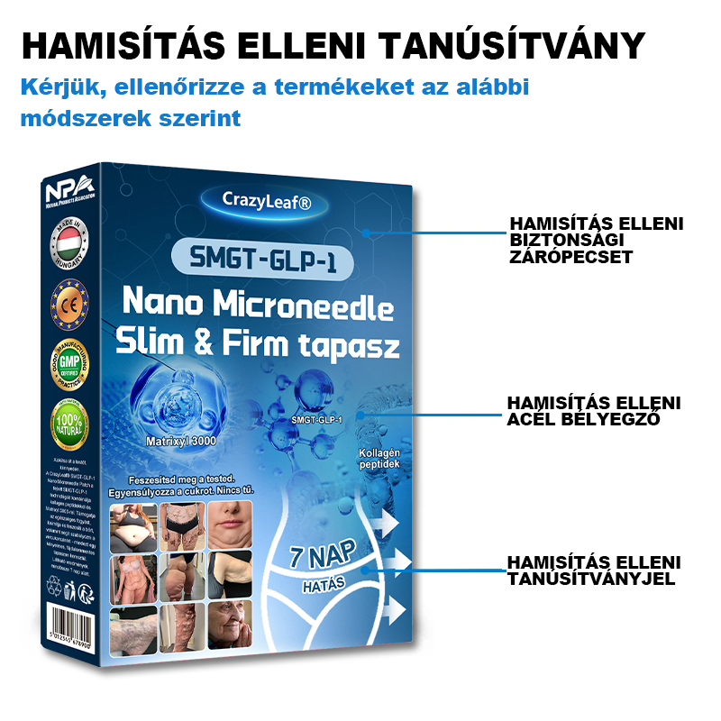 A Pécsi Tudományegyetem ajánlásával – Vezető GLP-1 tapasz Magyarországon HOUKEA® Nano Mikrotűs Tapasz SMGT-GLP-1 + Kollagén + Matrixyl 3000 Zsírégetés • Bőrfeszesítés • Vércukor-egyensúly • 7 nap alatt látható eredmény • Injekció nélkül